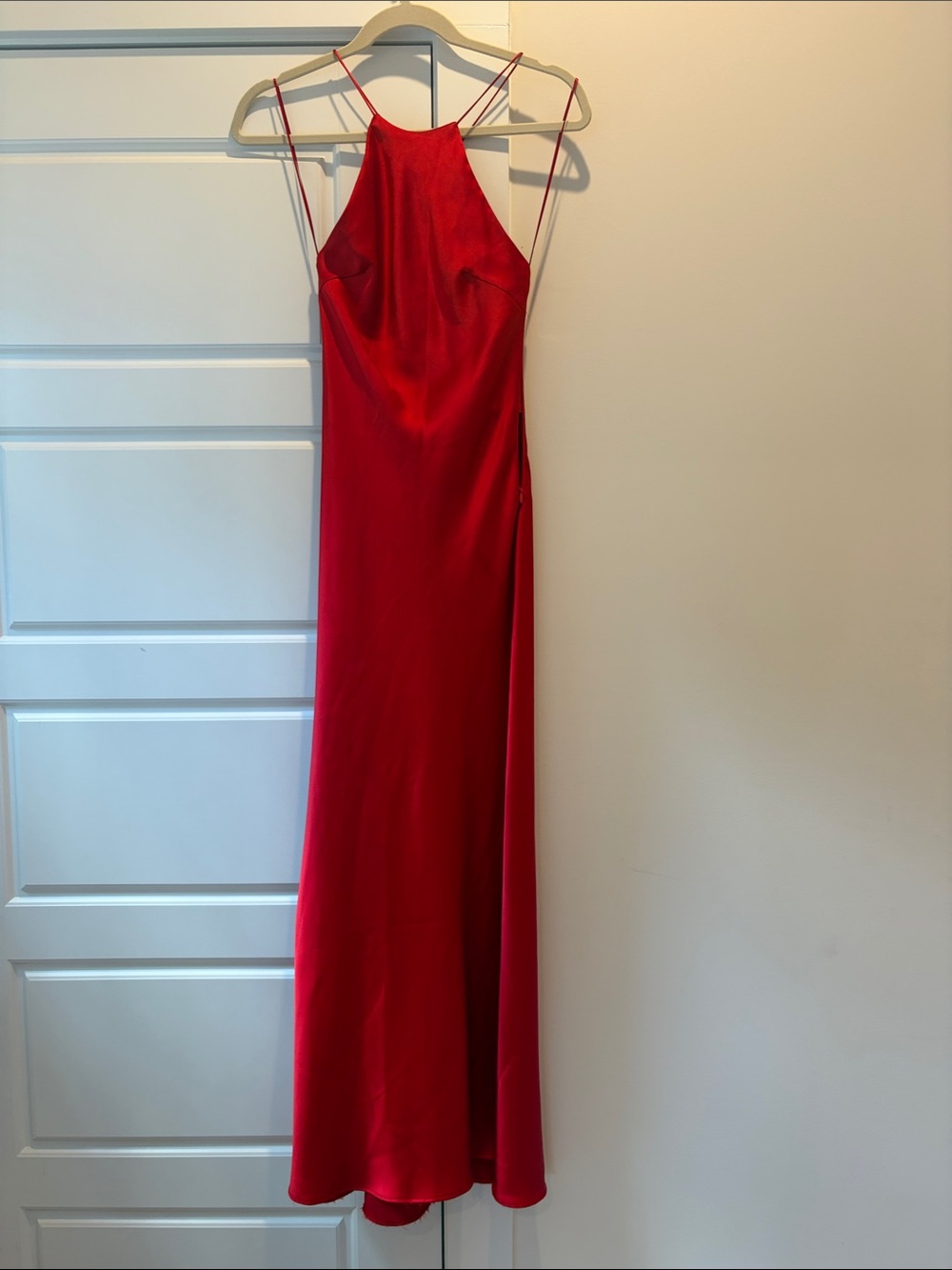 Zara Red Satin Halter Maxi Dress